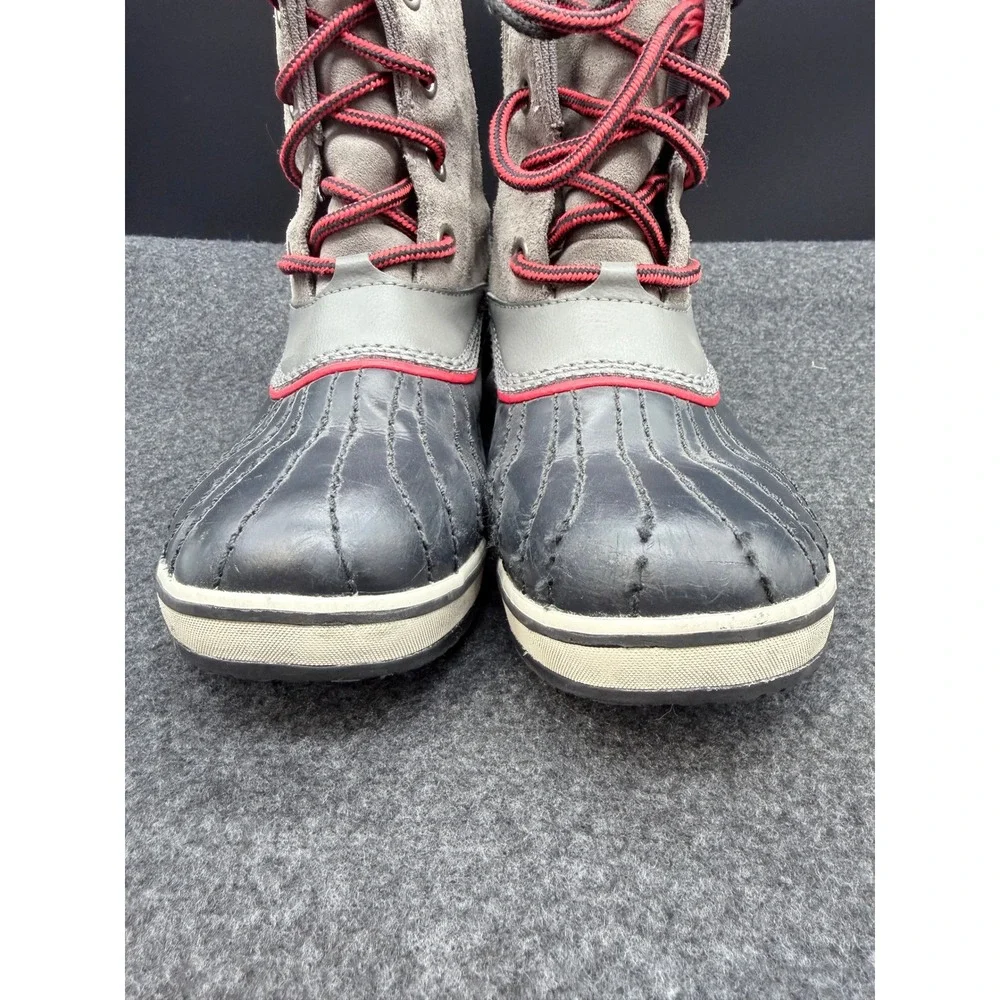Sorel Waterproof Duck Boots Gray Black Red Suede Rubber Lace Up Winter Boots